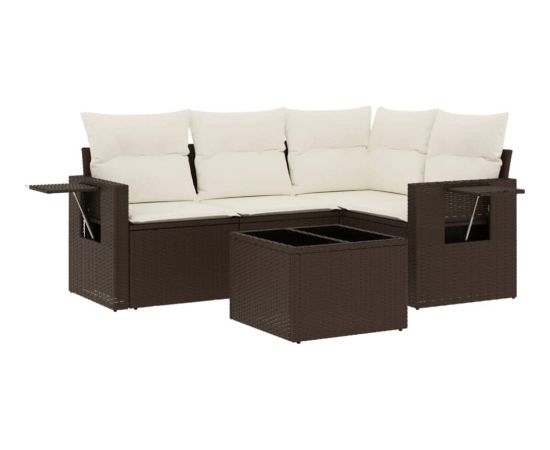 vidaXL 5-cz. zestaw mebli ogrodowych z poduszkami, brązowy, polirattan Dārza mēbeļu komplekti