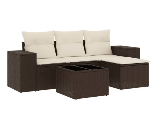 vidaXL 5-cz. zestaw mebli ogrodowych z poduszkami, brązowy, polirattan Dārza mēbeļu komplekti