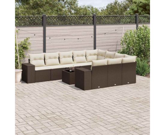 vidaXL 11-cz. zestaw mebli ogrodowych z poduszkami, brązowy, rattan PE Dārza mēbeļu komplekti