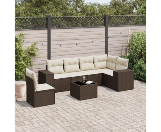 vidaXL 7-cz. zestaw wypoczynkowy do ogrodu, z poduszkami, brązowy Dārza mēbeļu komplekti