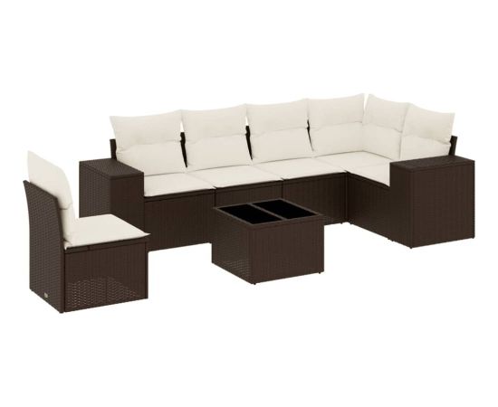 vidaXL 7-cz. zestaw wypoczynkowy do ogrodu, z poduszkami, brązowy Dārza mēbeļu komplekti