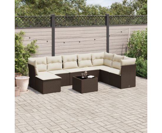 vidaXL 9-cz. zestaw mebli ogrodowych z poduszkami, brązowy, polirattan Dārza mēbeļu komplekti