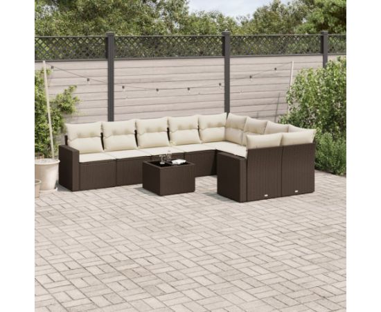 vidaXL 10-cz. zestaw mebli ogrodowych z poduszkami, brązowy polirattan Dārza mēbeļu komplekti