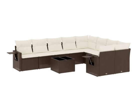 vidaXL 10-cz. zestaw mebli ogrodowych z poduszkami, brązowy polirattan Dārza mēbeļu komplekti