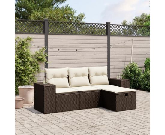 vidaXL 4-cz zestaw wypoczynkowy do ogrodu, poduszki, brązowy rattan PE Dārza mēbeļu komplekti