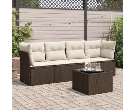 vidaXL 5-cz. zestaw mebli ogrodowych z poduszkami, brązowy, polirattan Dārza mēbeļu komplekti