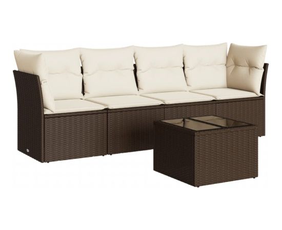 vidaXL 5-cz. zestaw mebli ogrodowych z poduszkami, brązowy, polirattan Dārza mēbeļu komplekti