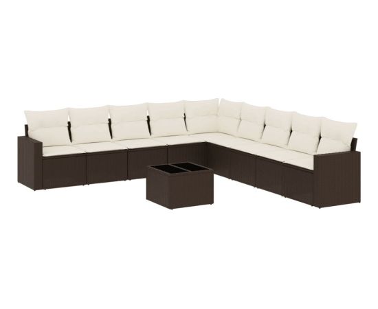 vidaXL 10-cz. zestaw mebli ogrodowych z poduszkami, brązowy polirattan Dārza mēbeļu komplekti