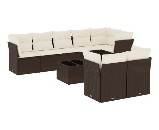 vidaXL 9-cz. zestaw mebli ogrodowych z poduszkami, brązowy, polirattan Dārza mēbeļu komplekti