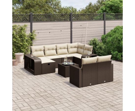 vidaXL 11-cz. zestaw mebli ogrodowych z poduszkami, brązowy, rattan PE Dārza mēbeļu komplekti