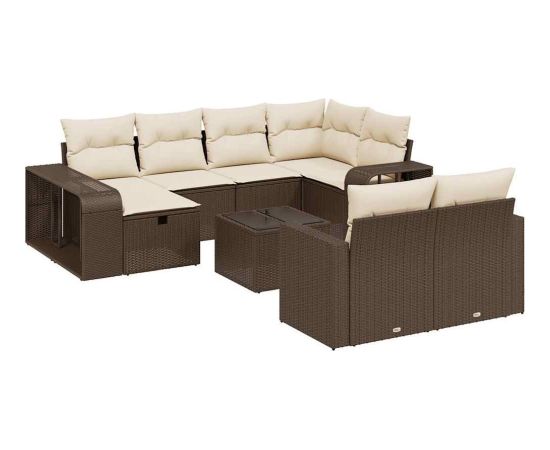 vidaXL 11-cz. zestaw mebli ogrodowych z poduszkami, brązowy, rattan PE Dārza mēbeļu komplekti