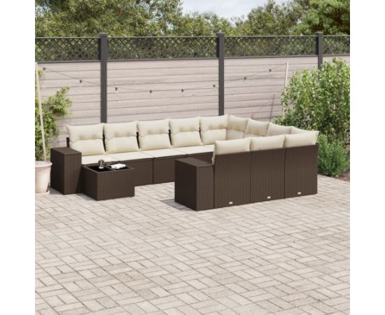 vidaXL 11-cz. zestaw mebli ogrodowych z poduszkami, brązowy, rattan PE Dārza mēbeļu komplekti