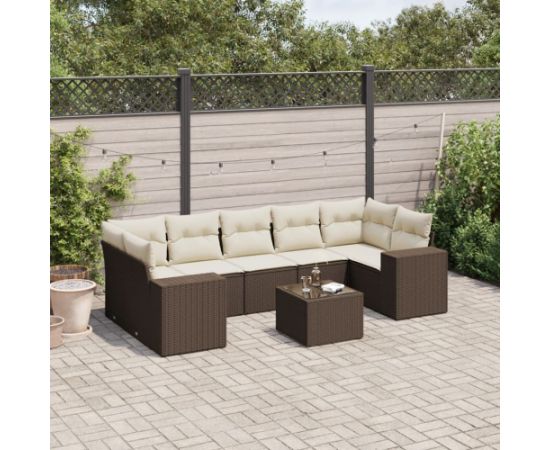 vidaXL 8-cz. zestaw wypoczynkowy do ogrodu, z poduszkami, brązowy Dārza mēbeļu komplekti