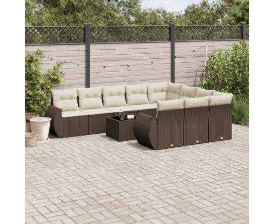 vidaXL 11-cz. zestaw mebli ogrodowych z poduszkami, brązowy, rattan PE Dārza mēbeļu komplekti