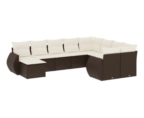 vidaXL 10-cz. zestaw mebli ogrodowych z poduszkami, brązowy polirattan Dārza mēbeļu komplekti