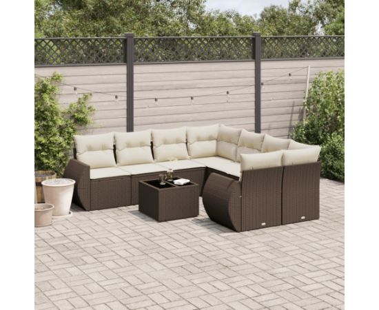 vidaXL 9-cz. zestaw mebli ogrodowych z poduszkami, brązowy, polirattan Dārza mēbeļu komplekti