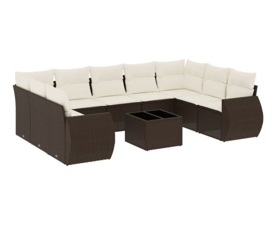 vidaXL 10-cz. zestaw mebli ogrodowych z poduszkami, brązowy polirattan Dārza mēbeļu komplekti