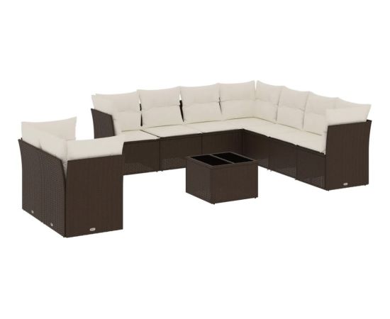 vidaXL 10-cz. zestaw mebli ogrodowych z poduszkami, brązowy polirattan Dārza mēbeļu komplekti