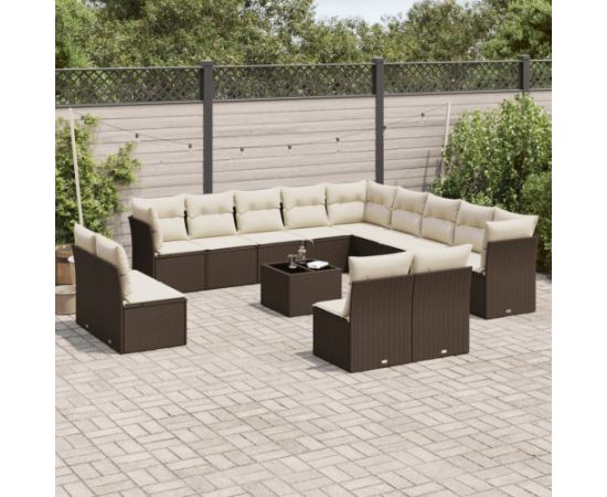 vidaXL 14-cz. zestaw mebli ogrodowych z poduszkami, brązowy polirattan Dārza mēbeļu komplekti