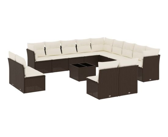 vidaXL 14-cz. zestaw mebli ogrodowych z poduszkami, brązowy polirattan Dārza mēbeļu komplekti