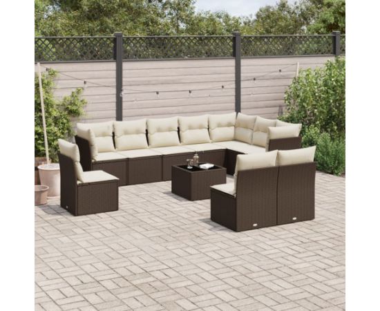 vidaXL 11-cz. zestaw mebli ogrodowych z poduszkami, brązowy, rattan PE Dārza mēbeļu komplekti