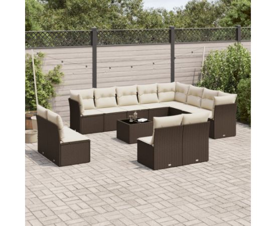 vidaXL 13-cz. zestaw mebli ogrodowych z poduszkami, brązowy polirattan Dārza mēbeļu komplekti