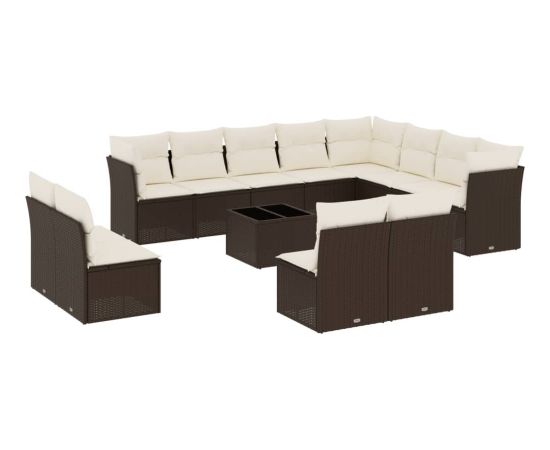 vidaXL 13-cz. zestaw mebli ogrodowych z poduszkami, brązowy polirattan Dārza mēbeļu komplekti