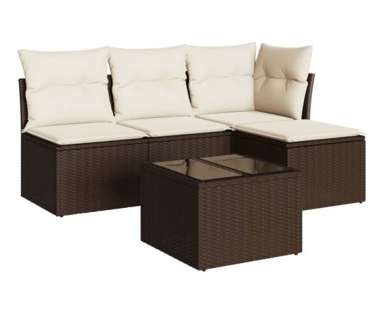 vidaXL 5-cz. zestaw mebli ogrodowych z poduszkami, brązowy, polirattan Dārza mēbeļu komplekti