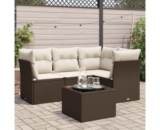 vidaXL 5-cz. zestaw mebli ogrodowych z poduszkami, brązowy, polirattan Dārza mēbeļu komplekti