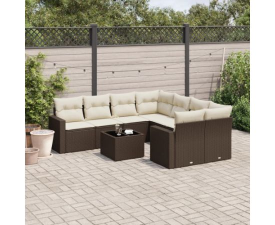 vidaXL 9-cz. zestaw mebli ogrodowych z poduszkami, brązowy, polirattan Dārza mēbeļu komplekti