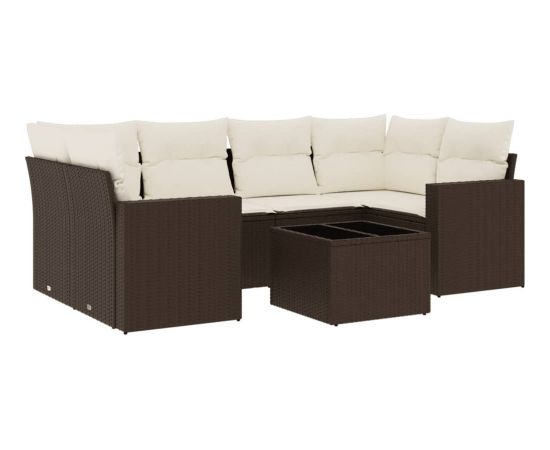 vidaXL 7-cz. zestaw wypoczynkowy do ogrodu, z poduszkami, brązowy Dārza mēbeļu komplekti