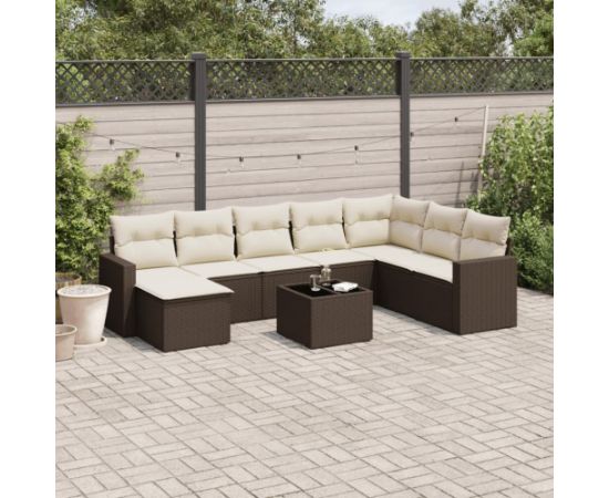 vidaXL 9-cz. zestaw mebli ogrodowych z poduszkami, brązowy, polirattan Dārza mēbeļu komplekti