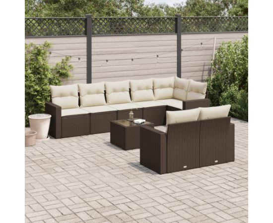 vidaXL 9-cz. zestaw mebli ogrodowych z poduszkami, brązowy, polirattan Dārza mēbeļu komplekti