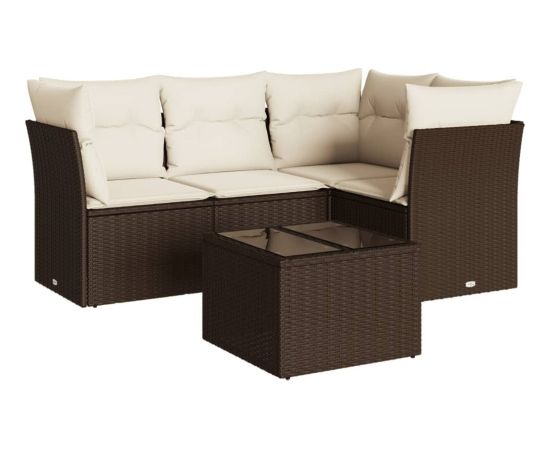 vidaXL 5-cz. zestaw mebli ogrodowych z poduszkami, brązowy, polirattan Dārza mēbeļu komplekti