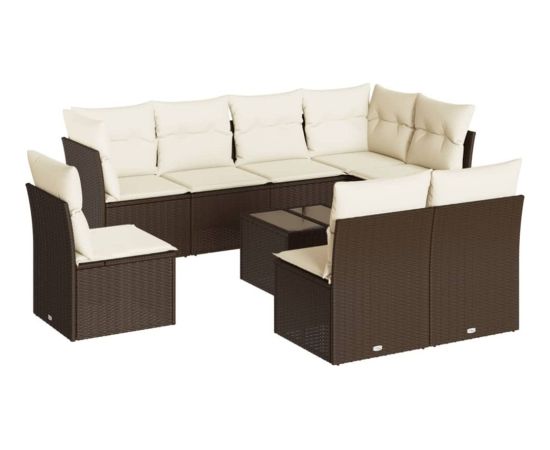 vidaXL 9-cz. zestaw mebli ogrodowych z poduszkami, brązowy, polirattan Dārza mēbeļu komplekti