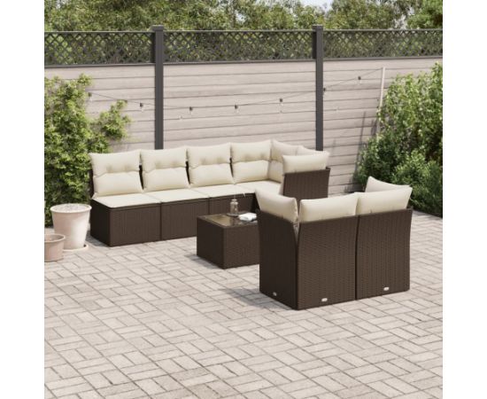 vidaXL 8-cz. zestaw wypoczynkowy do ogrodu, z poduszkami, brązowy Dārza mēbeļu komplekti