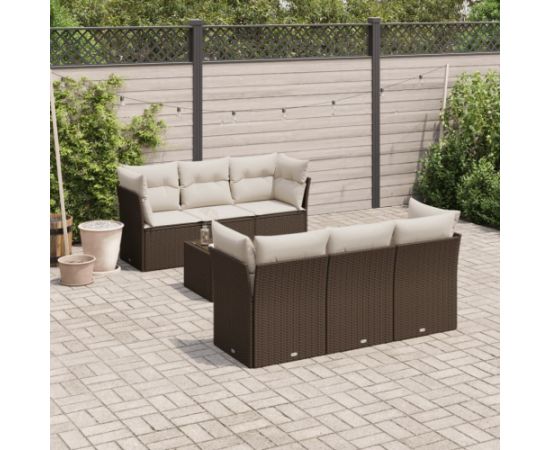 vidaXL 7-cz. zestaw wypoczynkowy do ogrodu, z poduszkami, brązowy Dārza mēbeļu komplekti