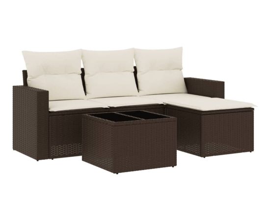 vidaXL 5-cz. zestaw mebli ogrodowych z poduszkami, brązowy, polirattan Dārza mēbeļu komplekti