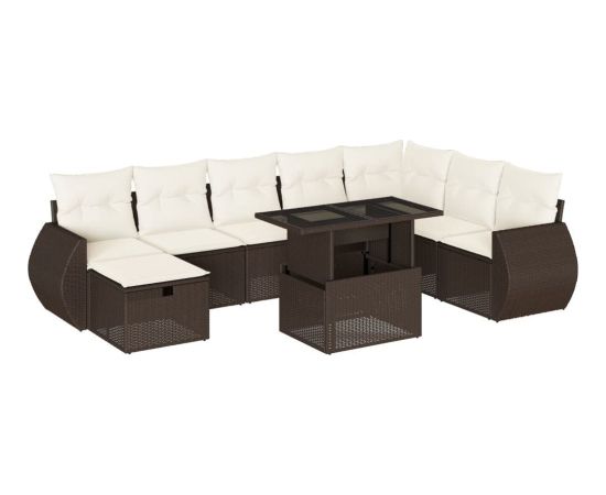 vidaXL vidaXL 9-cz. zestaw mebli ogrodowych z poduszkami, brązowy, polirattan Dārza mēbeļu komplekti