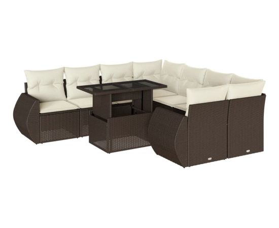 vidaXL vidaXL 9-cz. zestaw mebli ogrodowych z poduszkami, brązowy, polirattan Dārza mēbeļu komplekti