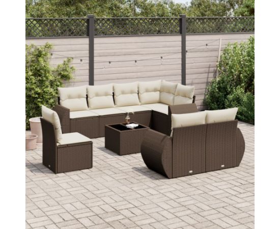 vidaXL vidaXL 9-cz. zestaw mebli ogrodowych z poduszkami, brązowy, polirattan Dārza mēbeļu komplekti