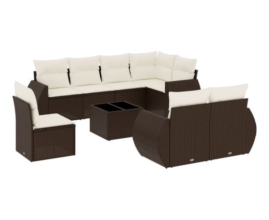 vidaXL vidaXL 9-cz. zestaw mebli ogrodowych z poduszkami, brązowy, polirattan Dārza mēbeļu komplekti