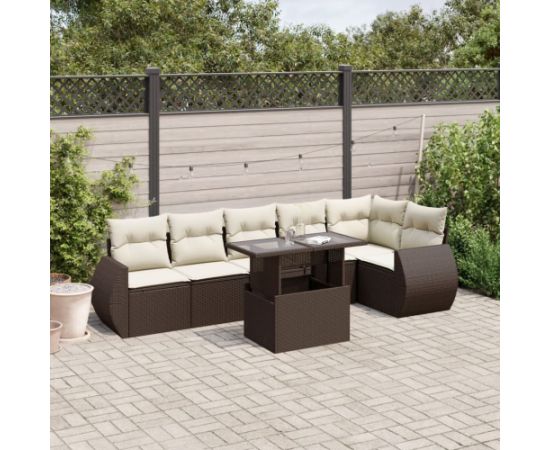 vidaXL vidaXL 7-cz. zestaw wypoczynkowy do ogrodu, z poduszkami, brązowy Dārza mēbeļu komplekti