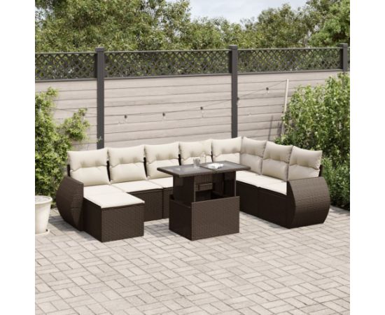 vidaXL vidaXL 9-cz. zestaw mebli ogrodowych z poduszkami, brązowy, polirattan Dārza mēbeļu komplekti