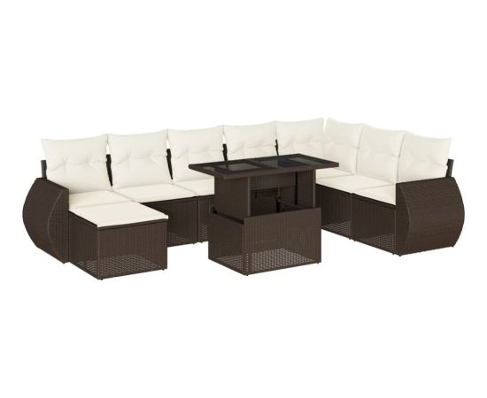 vidaXL vidaXL 9-cz. zestaw mebli ogrodowych z poduszkami, brązowy, polirattan Dārza mēbeļu komplekti