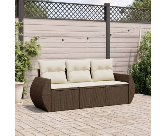 vidaXL vidaXL 3-cz. zestaw wypoczynkowy do ogrodu, poduszki, brąz, polirattan Dārza mēbeļu komplekti