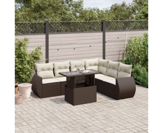 vidaXL vidaXL 7-cz. zestaw wypoczynkowy do ogrodu, z poduszkami, brązowy Dārza mēbeļu komplekti