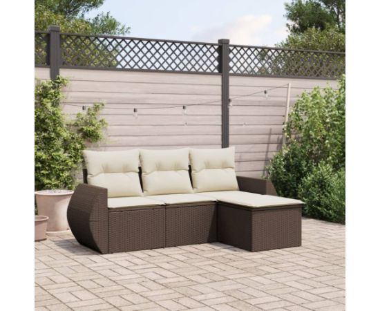 vidaXL vidaXL 4-cz zestaw wypoczynkowy do ogrodu, poduszki, brązowy rattan PE Dārza mēbeļu komplekti