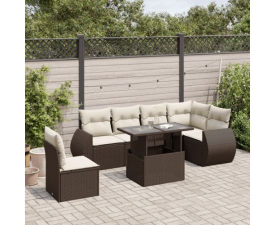 vidaXL vidaXL 7-cz. zestaw wypoczynkowy do ogrodu, z poduszkami, brązowy Dārza mēbeļu komplekti