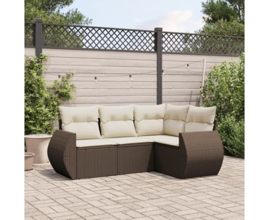 vidaXL vidaXL 4-cz zestaw wypoczynkowy do ogrodu, poduszki, brązowy rattan PE Dārza mēbeļu komplekti